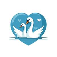 Two swans in a heart shape with hearts around them vector