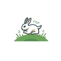 A white rabbit running on grass vector