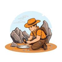 A man in a hat is looking at a plate vector