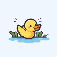 A duck floating in the water with grass vector