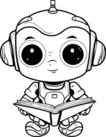 A robot coloring page with a book vector