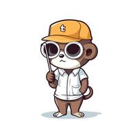 A cartoon monkey wearing a hat and holding a stick vector