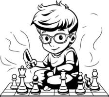 Boy playing chess coloring pages vector