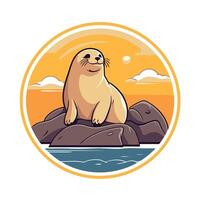 A seal sitting on a rock in the ocean vector