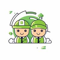Two people in green uniforms with trees and other green objects vector