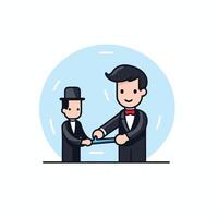A man in a tuxedo is shaking hands with another man vector