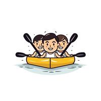 Three people in a canoe, one is smiling vector