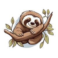 A cartoon sloth sitting on a branch vector
