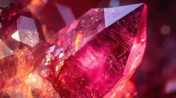 Spinel surface in extreme close-up, highlighting its vivid pink and red colors with intricate textures. photo