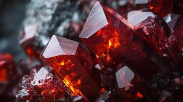 Deep red garnet gemstone with intense clarity and sharp facets. photo