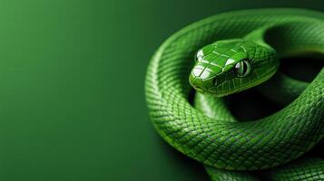 Intricately carved green snake with bright emerald eyes, symbolizing 2025. photo