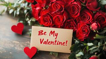 Valentine's day card with red roses and hearts photo