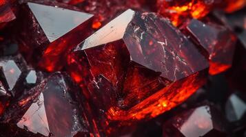 Pyrope garnet gemstone with vibrant red colors, captured in extreme detail to showcase its natural clarity and brilliance. photo