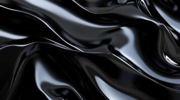 A close-up abstract image of a glossy, black liquid surface with smooth, flowing curves and reflective highlights, creating a fluid, futuristic appearance. photo