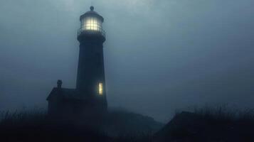 Spooky Lighthouse on a Foggy Night photo