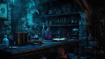 Mysterious Alchemy Lab with Candlelight Glow photo