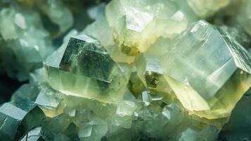 Polished prehnite crystal highlighted in a macro shot, capturing its gentle green tone. photo