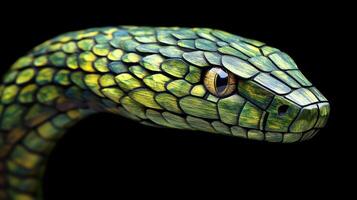 Intricately carved green snake with bright emerald eyes, symbolizing 2025. photo