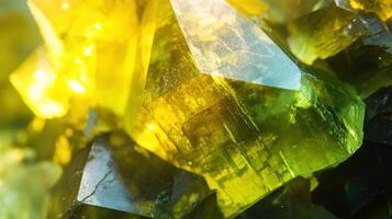 Macro shot of polished vesuvianite, showcasing its vibrant yellow-green hues and crystalline structure. photo
