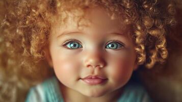 Happy baby smiling against a warm, golden bokeh background, creating a soft and joyful atmosphere. photo