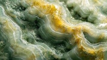 Polished serpentine stone captured in a macro shot, revealing its smooth texture and vibrant colors. photo