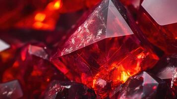 Deep red garnet gemstone with intense clarity and sharp facets. photo