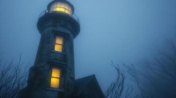 A lighthouse in the fog photo