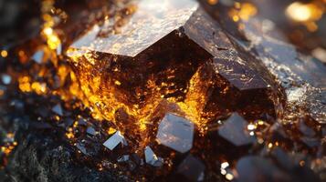 Detailed view of sphalerite showcasing deep brown tones and gold flecks photo