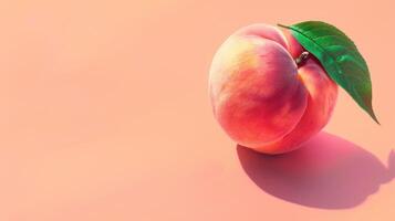 A Single Peach Basking in Summer Sunshine on a Pink Background photo