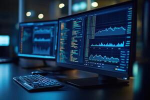 Analyzing real-time data trends in a modern workspace photo