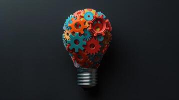 A Colorful Array Of Gears Forming A Light Bulb On A Dark Background photo