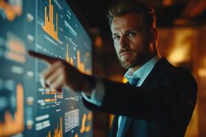Business professional analyzing data trends in office photo