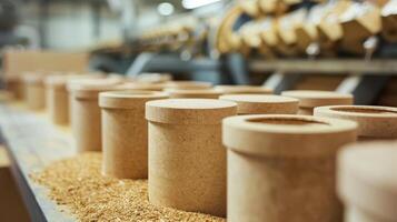 A Row of Wooden Cylinders Await Their Final Touches in a Workshop photo