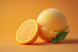 Refreshing citrus sorbet with orange slices on vibrant backdrop photo