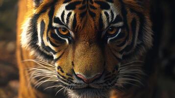 A detailed look at the features and markings of a Bengal tiger. photo