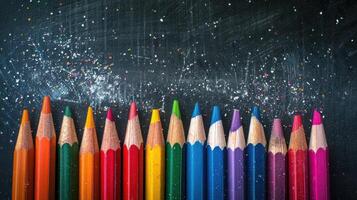 A Rainbow Of Colored Pencils On A Dusty Black Surface photo