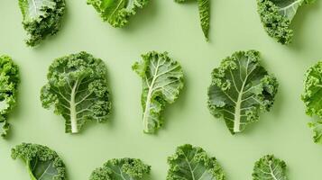 A Fresh Green Kale Pattern on a Soft Green Background photo