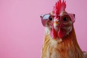 A quirky chicken sporting stylish pink glasses with flair photo