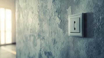 Detailed view of a light switch and power socket against a textured surface. photo