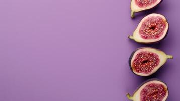 A Row of Ripe Figs on a Vibrant Purple Background photo