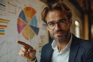 Business professional analyzing data visualization in office photo