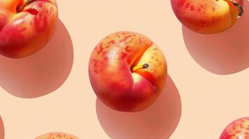 A Summery Still Life of Ripe Peaches on a Pale Peach Background photo