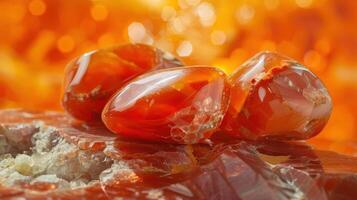 Polished Carnelian Stones Glowing in the Warm Afternoon Sun photo