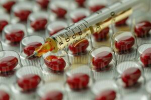 A Syringe and Pills Prepared for Health and Treatment photo