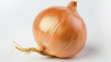 A Single Golden Onion Rests on a White Background photo