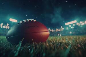 Nighttime football on the field under bright stadium lights photo