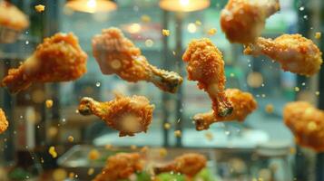 Crispy Chicken Drumsticks Suspended in Motion photo