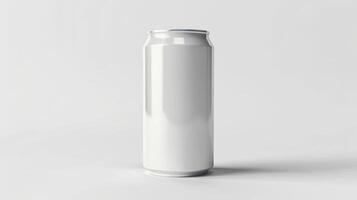 A Single, White Aluminum Can Rests On A Plain White Surface photo