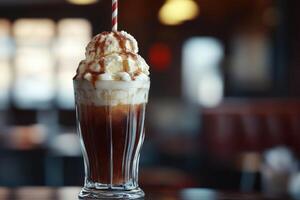 Delicious ice cream soda served at a cozy diner photo