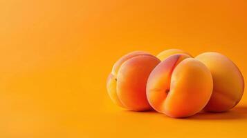 Three Ripe Apricots Resting on a Vibrant Orange Background photo